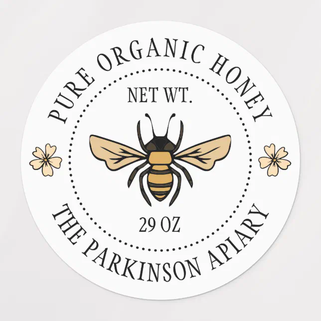 White Floral Honey Bee Illustration Apiary Labels | Zazzle