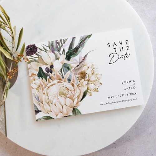 White Floral Horizontal Save The Date