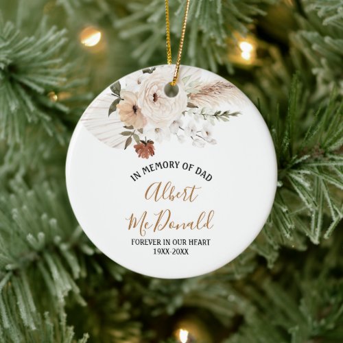 White Floral In Memory of Dad Christmas Ornament