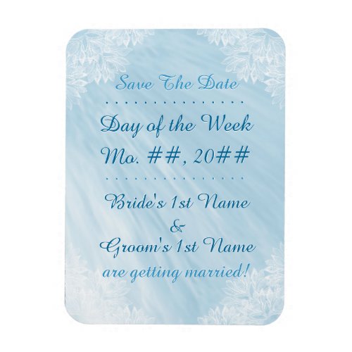 White Floral Lace and Pale Blue Satin Magnet