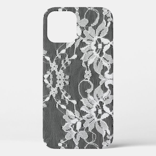 White floral lace: black background. Case-Mate iPhone case (Back)
