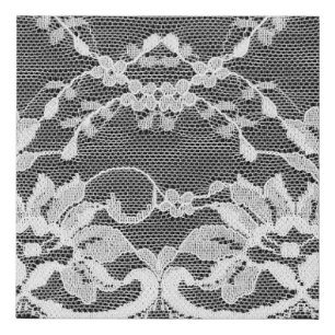White floral lace: black background. faux canvas print