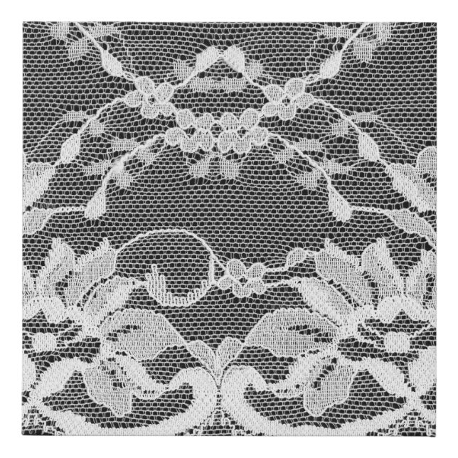White floral lace: black background. faux canvas print (Front)