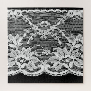 White floral lace: black background. jigsaw puzzle