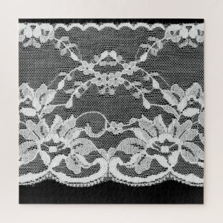 White floral lace: black background. jigsaw puzzle