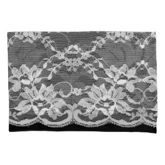 White floral lace: black background. pillow case