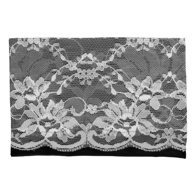 White floral lace: black background. pillow case (Front)