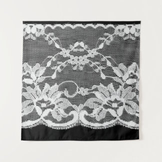 White floral lace: black background. tapestry
