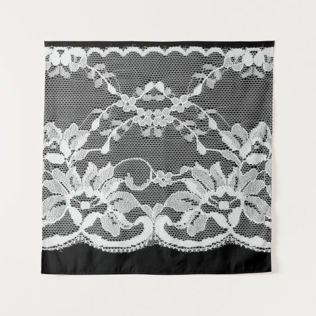 White floral lace: black background. tapestry (Front)