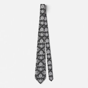 White Floral Lace Look over Black Neck Tie