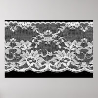 White floral lace on a black background.
