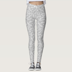 White floral lace on pink background  leggings
