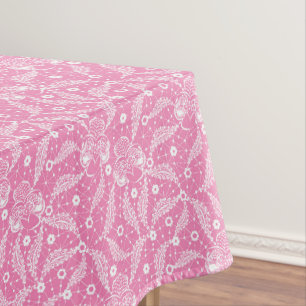 White floral lace on pink background  tablecloth