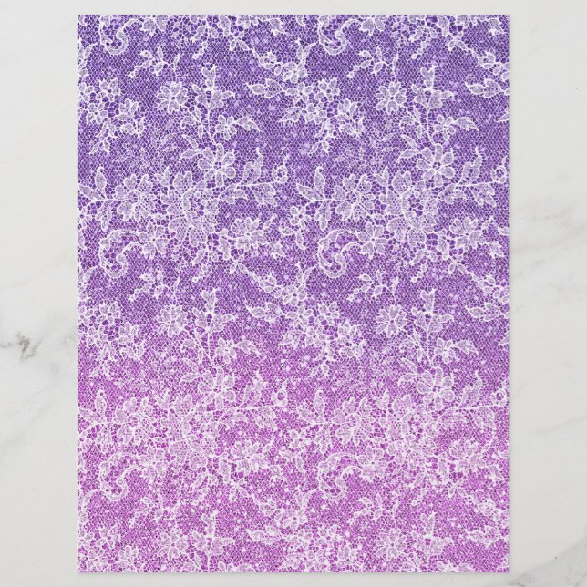 White Floral Lace Purple Glitter Ombré Craft Paper (Front)