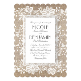 White Floral Lace Rustic Wedding Invitation