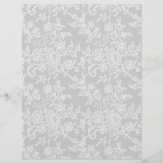 White Floral Lace Silver Gray Arts & Craft  Paper (Front)