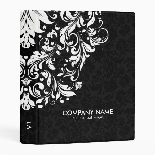 White Floral Lace With Black Damasks Background Mini Binder