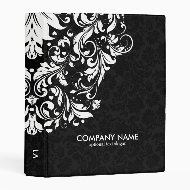 White Floral Lace With Black Damasks Background Mini Binder (Front/Spine)