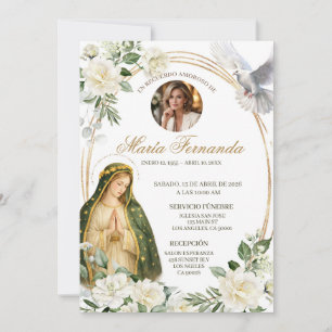 White Floral Lady of Guadalupe Spanish Funeral Inv Invitation