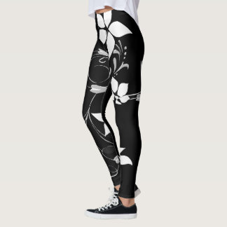 White Floral Leggings for Women