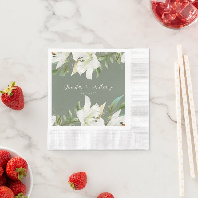 White Floral Lilies  Napkins (Insitu)
