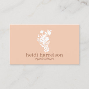 White Floral Logo on Peach Business Card