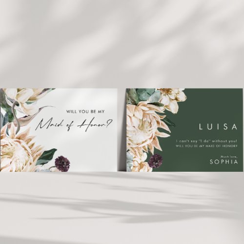 White Floral Maid Of Honor Proposal Card