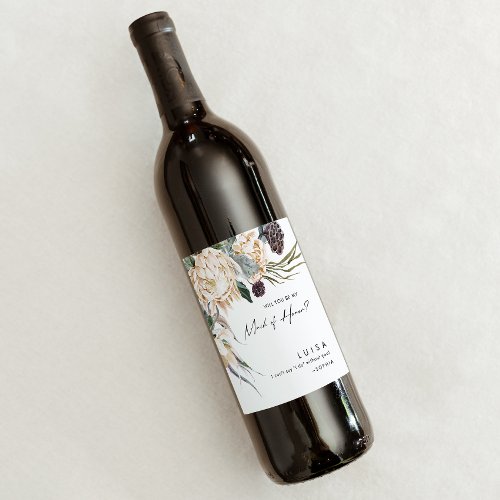 White Floral Maid Of Honor Proposal Wine Label