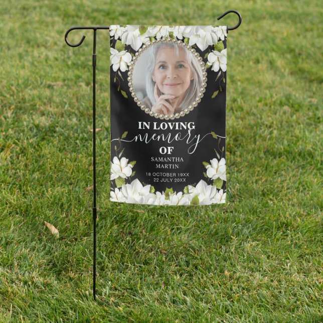 White Floral Memorial Garden Flag (In SItu)