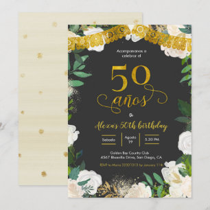 White Floral Mexican 50 años Invitation
