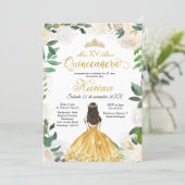 White Floral Mexican Gold Quinceanera Invitation (Standing Front)