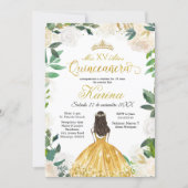 White Floral Mexican Gold Quinceanera Invitation (Front)