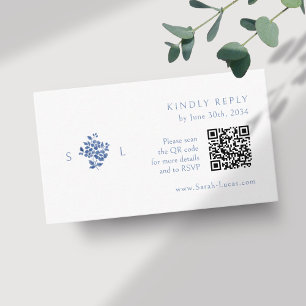 White Floral Monogram QR Code Wedding RSVP Enclosure Card