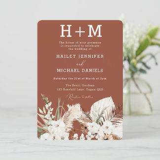 White Floral Monogram Terracotta Boho Wedding Invitation