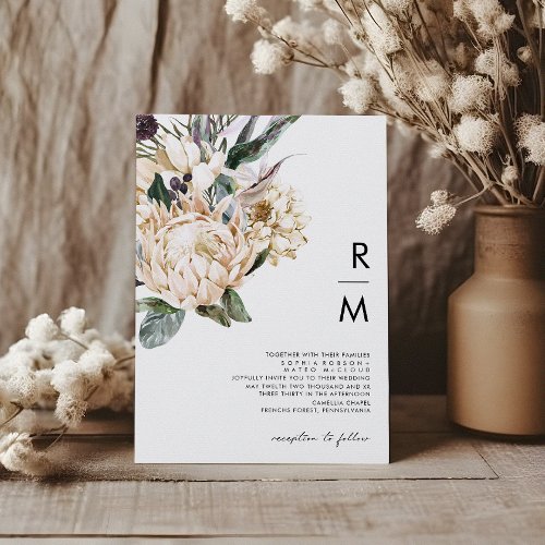 White Floral Monogram Wedding Invitation