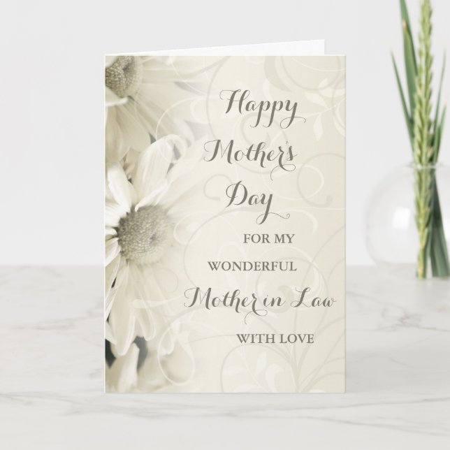 White Floral Mother in Law Happy Mother's Day Card (Front)