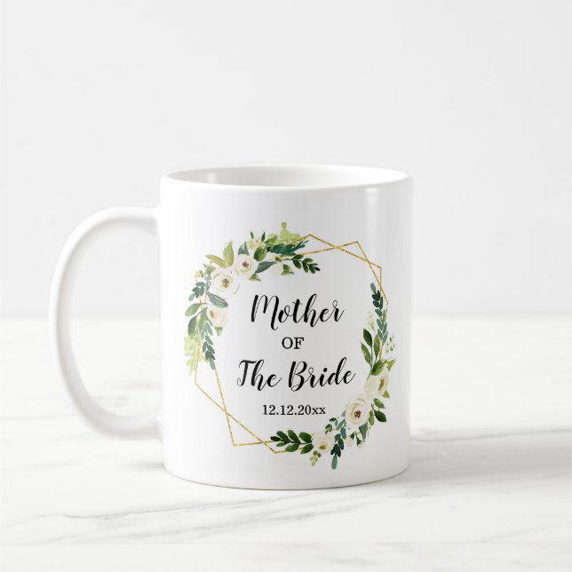 White Floral Mother of the Bride Wedding Mug (Left)