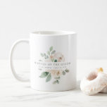 White Floral Mother of the Groom Coffee Mug<br><div class="desc">Chic and elegant white floral design features the title Mother of the Groom and 1 line of personalized text below. All of the text can be edited, the color, font and size changed. Make one for each of the bridal party. It will look great in your getting ready photos. This...</div>