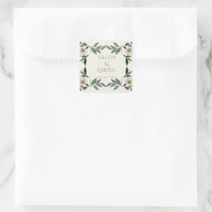 White Floral  Muslim Wedding  Square Sticker