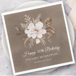 White Floral Neutral Fall 30th Birthday Napkins<br><div class="desc">A beautiful bouquet of white flowers and neutral fall leaves decorate this 30th birthday napkin. The gray, taupe, and white foliage create an elegant and chic autumnal display that frame the white flowers perfectly. Happy 30th birthday is written below the flowers in a traditional and classic script. Two additional lines...</div>