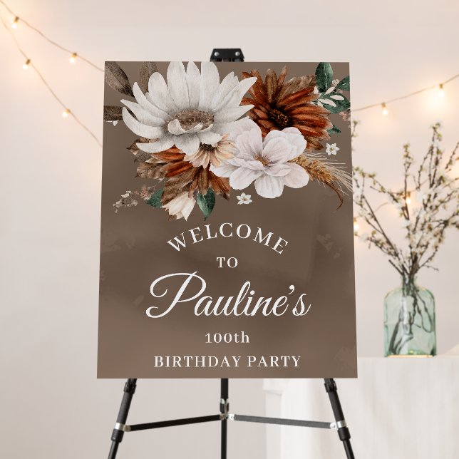 White Floral Neutral Fall Bouquet 100th Birthday  Foam Board (In Situ (Stand))