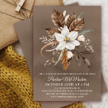 White Floral Neutral Fall Bouquet 80th Birthday  Invitation<br><div class="desc">Sophisticated white fall flowers are surrounded by neutral gray,  brown and black leaves. The white text is a chic combination of upright lettering and calligraphy text. The taupe watercolor background frames them all perfectly.</div>