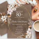 White Floral Neutral Fall Bouquet 80th Birthday  Invitation<br><div class="desc">Sophisticated white fall flowers are surrounded by neutral gray,  brown and black leaves. The white text is a chic combination of upright lettering and calligraphy text. The taupe watercolor background frames them all perfectly.</div>