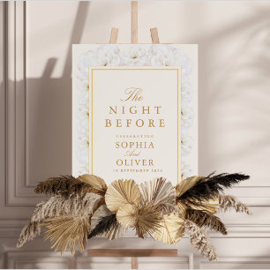 White Floral Night before wedding rehearsal sign 
