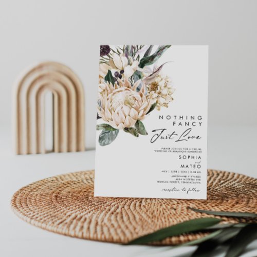 White Floral Nothing Fancy Just Love Wedding Invitation