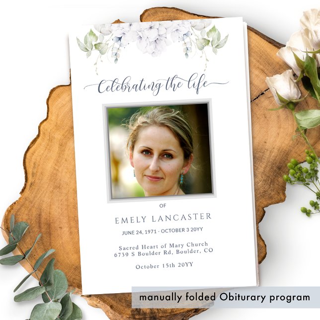 White Floral Obituary Funeral/Celebration Program (Creator Uploaded)