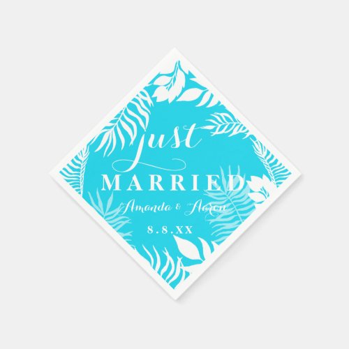 White Floral Ocean Blue Turqoise Just Married Napkins