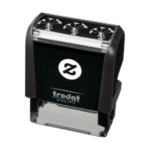 White Floral On Black Self-inking Stamp