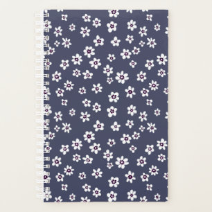 White floral on denim blue planner