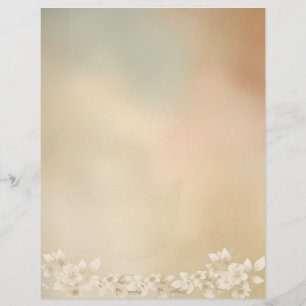White Floral on Earth Tones Stationery Paper